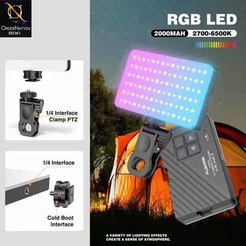 Plokama U160 Pro RGB LED Video Light 2000mAh Rechargeable Panel 2700K–6500K Adjustable Color Temperature for Photography, Streaming & Content Creation