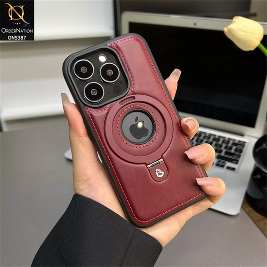 iPhone 16 Pro Max Cover - Maroon - Luxury Leather Case Supports Magsafe Wireless Charging, Kickstand Bracket Holder Soft Border Case