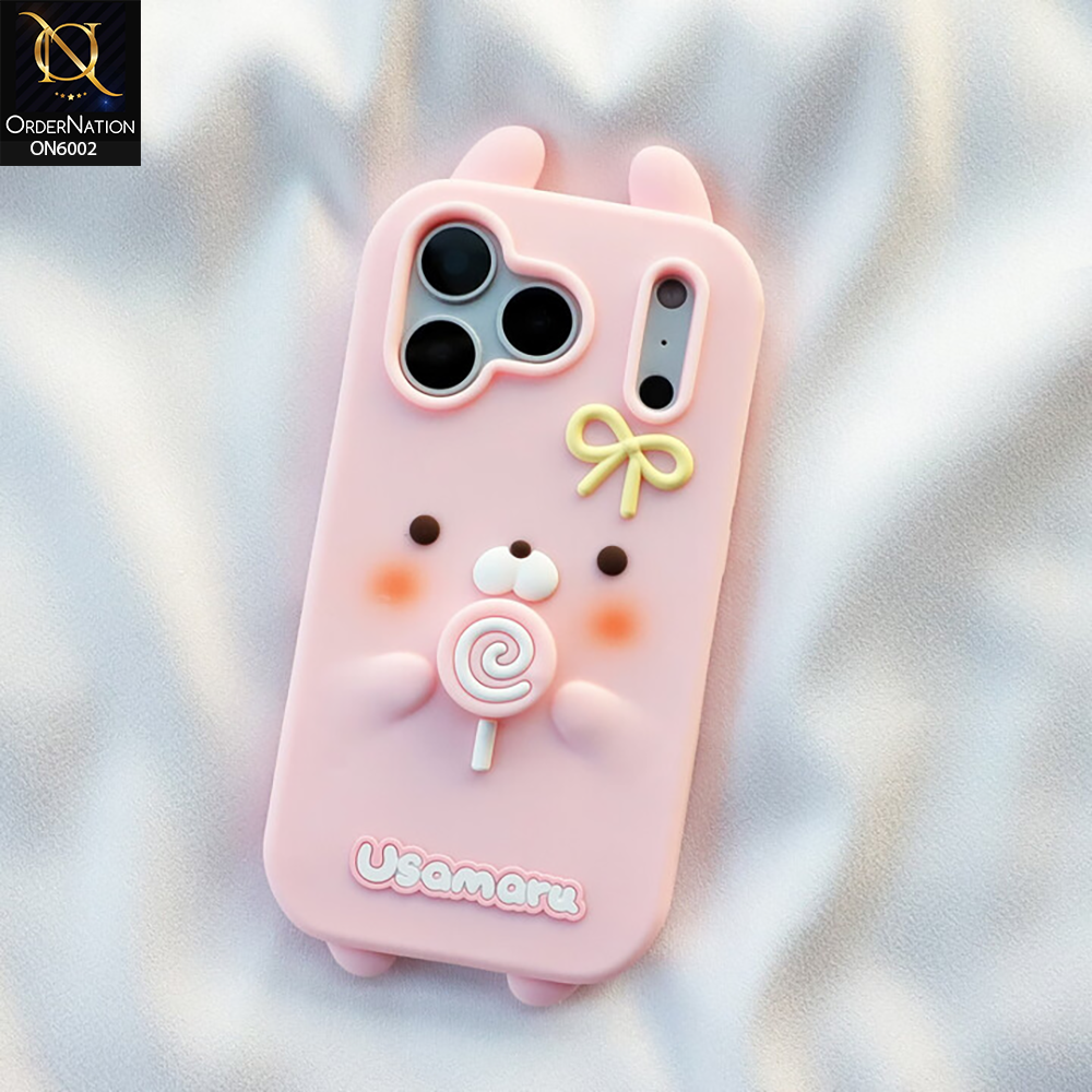 iPhone 17 Pro Max Cover - Pink - Premium Kawaii Bear Lollipop Silicone Case