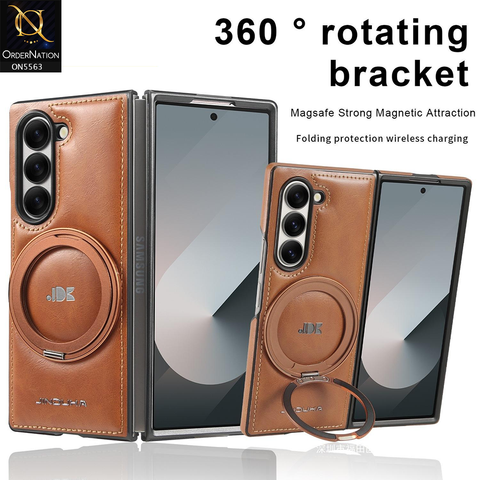 Samsung Galaxy Z Fold 7 5G Cover - Brown - New Jinduka Premium Leather Case With Metal Kick Stand And Mage Safe