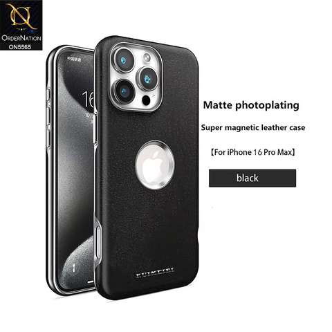 iPhone 16 Pro Max Cover - Black - New Premium Rimbmax Leather Textured Case With Metal Camera Ring