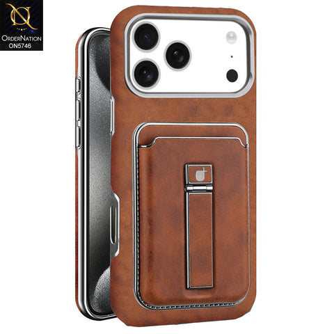 iPhone 17 Pro Max Cover - Brown - New Premium RimbMax High Quality Leather  Case With Premium Quality Magnatic Card Holding Options And KickStand