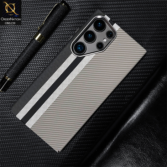 Samsung Galaxy S25 Ultra Cover - Design2 - Universe Luxo Carbon Fiber Texture Ultra Thin Shell Case With Metal Camera Ring Borders