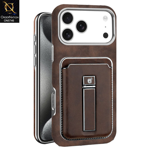 iPhone 17 Pro Max Cover - Coffee - New Premium RimbMax High Quality Leather  Case With Premium Quality Magnatic Card Holding Options And KickStand