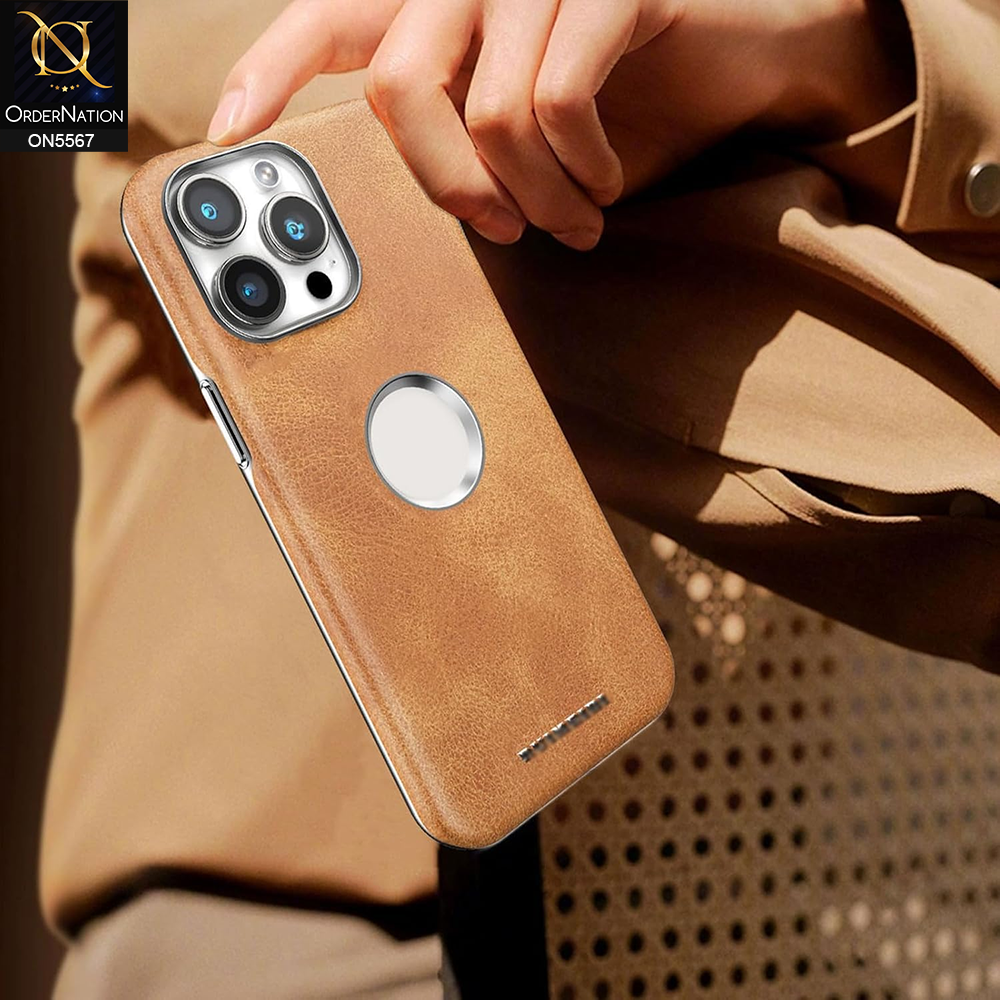 iPhone 16 Pro Max Cover - Brown - New Premium Rimbmax Leather Textured Case With Metal Camera Ring