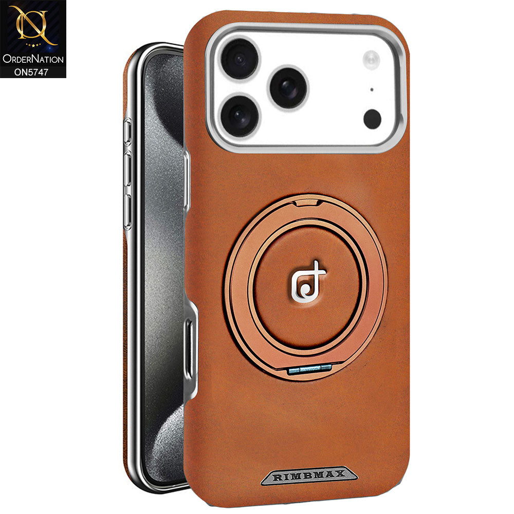 iPhone 17 Pro Max Cover - Golden - New Premium RIMBMAX High Quality Leather Textured  Case With KickStand Soft Case