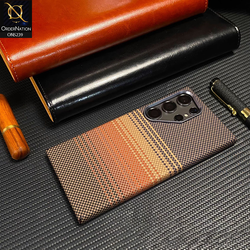 Samsung Galaxy S23 Ultra Cover - Design7 - Universe Luxo Carbon Fiber Texture Ultra Thin Shell Case With Metal Camera Ring Borders