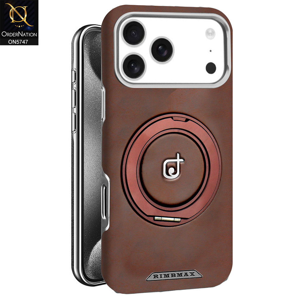 iPhone 17 Pro Max Cover - Brown - New Premium RIMBMAX High Quality Leather Textured  Case With KickStand Soft Case