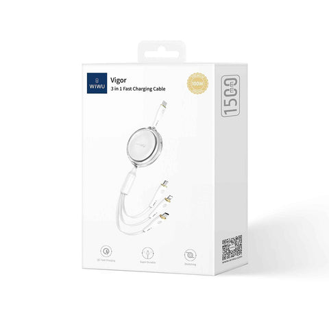 WiWU Wi-C023 Vigor 3 in 1 Type-C Fast Charging Cable - Blue