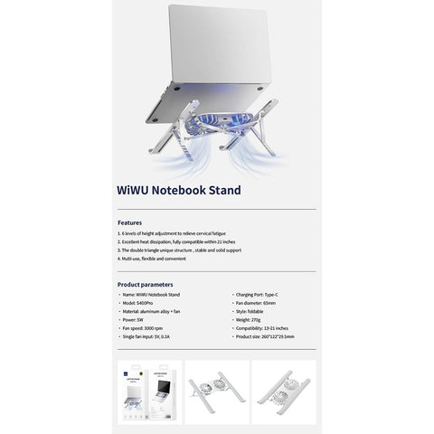 WiWU S400 Pro Notebook Laptop Stand - Silver