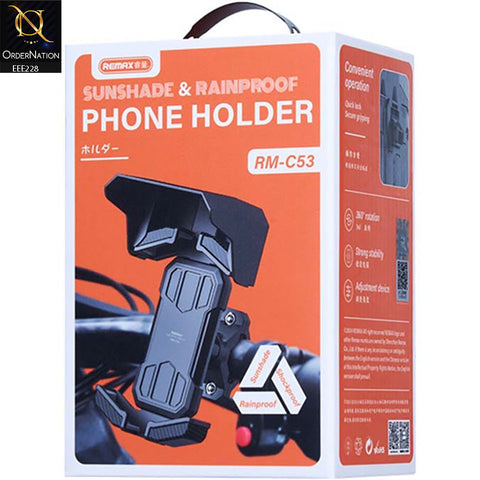 Original REMAX RM-C53 phone holder Sunshade and rainproof cover Suitable for bicycles/electric scooters/motorcycles/scooters/etc. with handlebars - Black