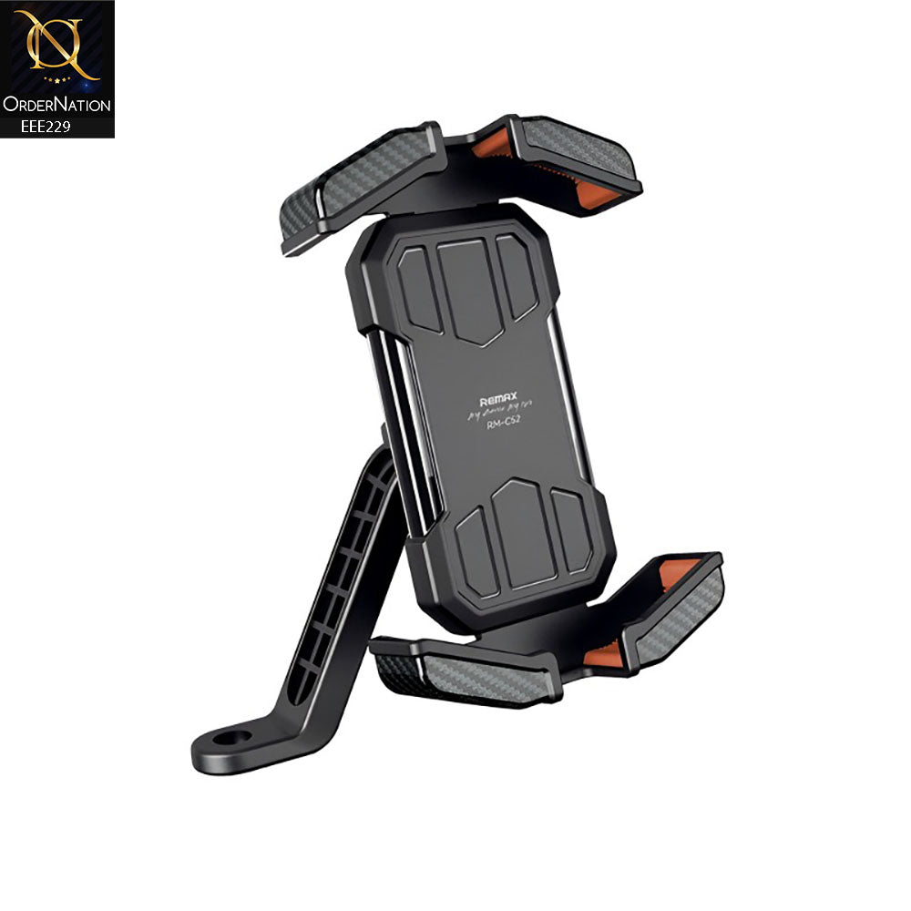 Remax RM-C52 Motorcycle Phone Holder | Rearview Mirror Mount | Auto Lock & 360° Rotation - Black