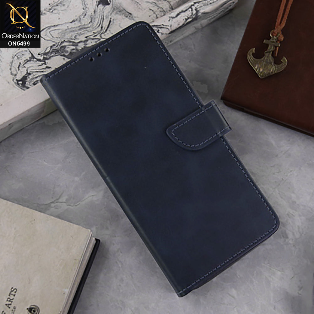 Tecno Pop 10 Cover - Blue - Premium PU Leather Magnetic Flip Book Card Slots Wallet Soft Case