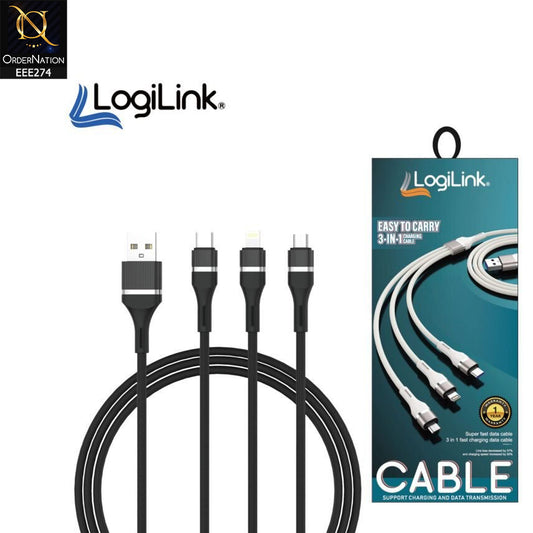LogiLink 3 In 1 USB To Micro/Type C/iPhone Nylon Fast Charging 6A Data Cable