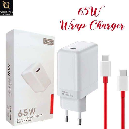 Warp Charger 65 W Power Adapter EU Usb Type-C- Cable Warp Charger 65w Fast Charger Suitable For OnePlus Models - White