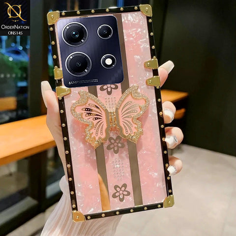 Infinix Note 30 - Pink - Luxury Shiny Rhinestone Butterfly Electroplated Square Trunk Soft Case