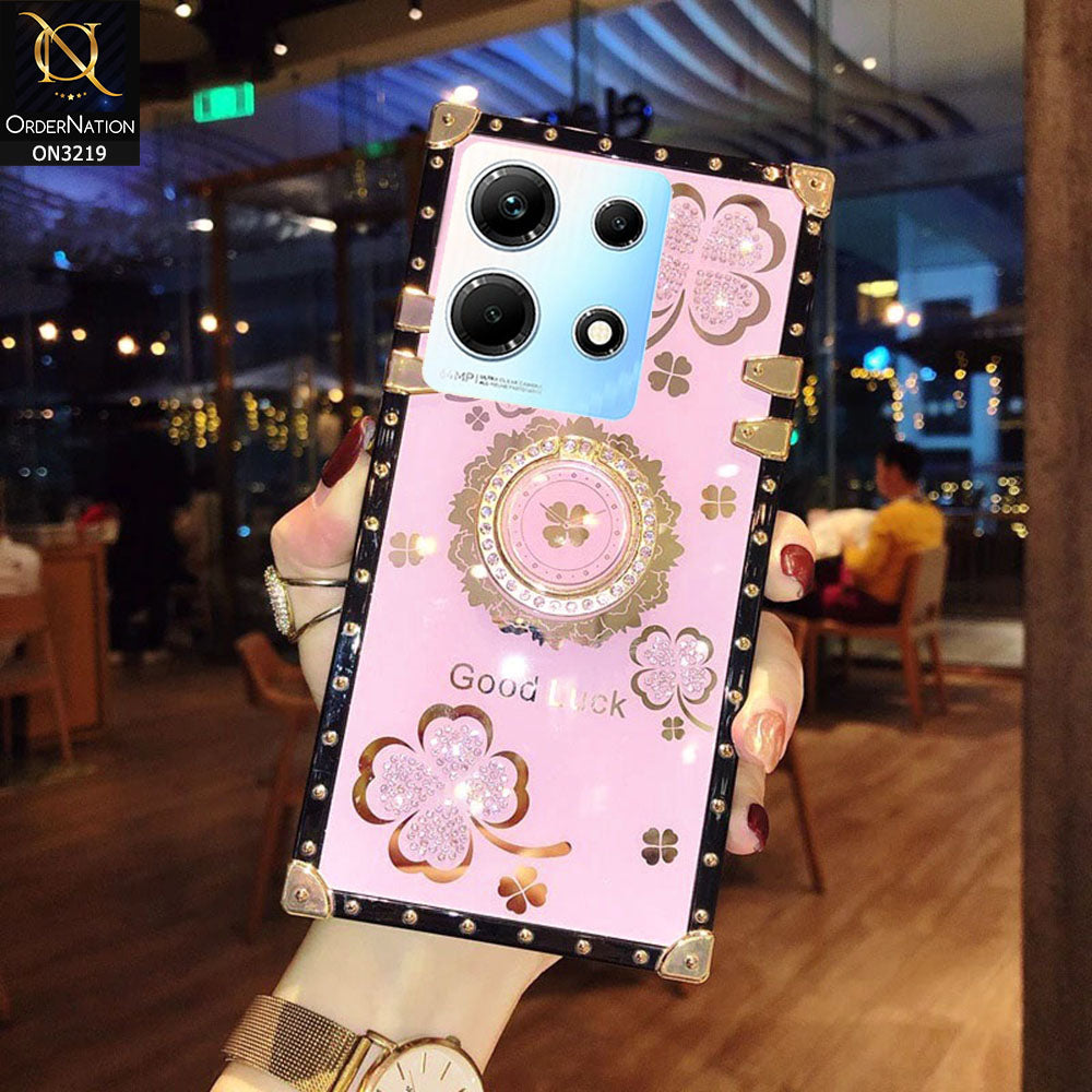 Infinix Note 30 Cover - Pink -  Square Bling Diamond Glitter Soft TPU Trunk Case with Ring Holder