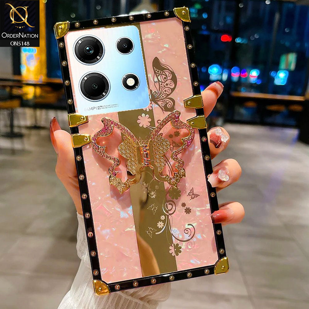 Infinix Note 30 - Pink - Luxury Shiny Rhinestone Butterfly Electroplated Square Trunk Soft Case