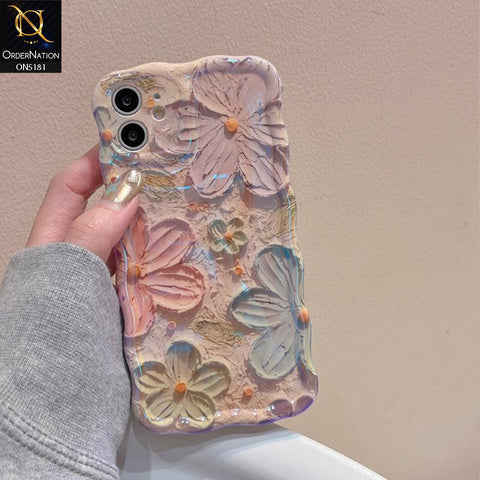 iPhone 11 Cover - Design1 - New Holographic Shine Oil Painting Flowers Design Curvy Borders Protective Case With Tussle Holder