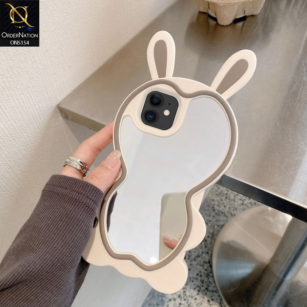 iPhone 11 Cover - Gray - 3D Cute Cartoon Long Ears Make Up Mirror Soft Silicone Shockproof Case