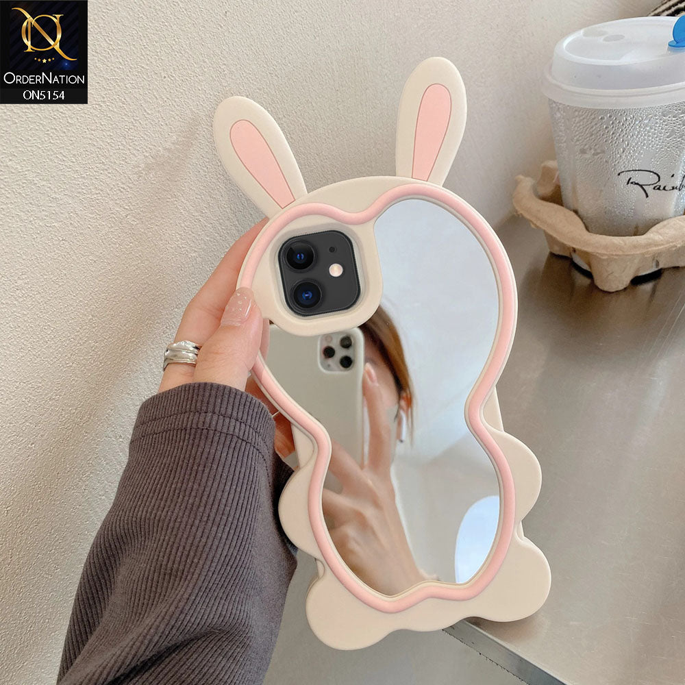 iPhone 11 Cover - Pink - 3D Cute Cartoon Long Ears Make Up Mirror Soft Silicone Shockproof Case