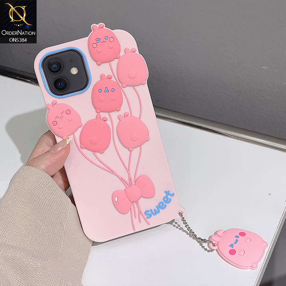 iPhone 12 Cover - Pink - 3D Cute Kawaii Sweet Cartoon Soft Case