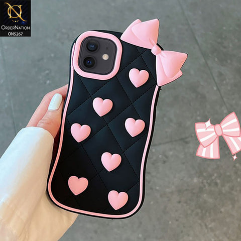 iPhone 12 Cover - Pink - 3D Pink Heart with Bow-Knot Design Soft Protective Case