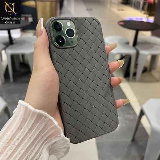 iPhone 11 Pro Max Cover - Gray - New Woven Design Leather Feel Soft TPU Case