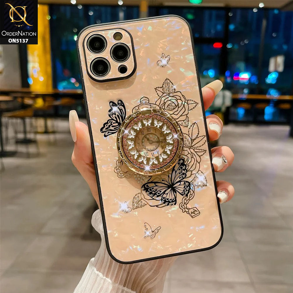 iPhone 11 Pro Max Cover - Golden - TYBOMB Luxury Shiny Glass Butterfly Bling Diamond Metal Holder Soft Border Case