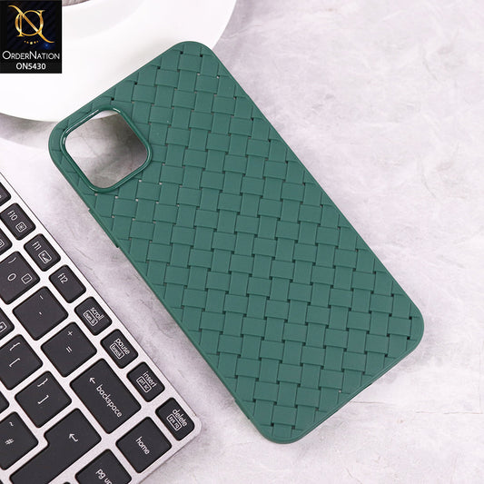 iPhone 11 Pro Max Cover - Green - New Woven Design Leather Feel Soft TPU Case
