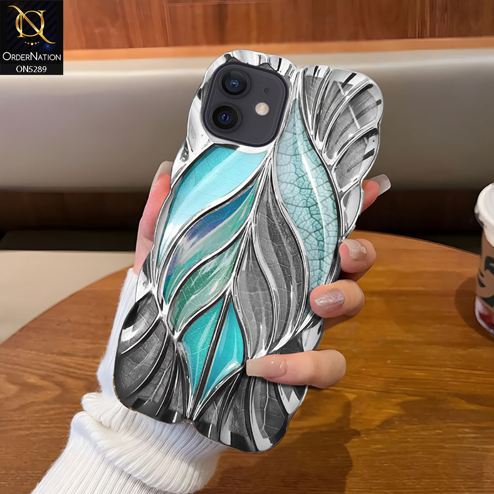 iPhone 11 Cover - Sea Green - Luxury 3D Colorful Maple Leaf Electroplatiang Wavy Soft Border Case