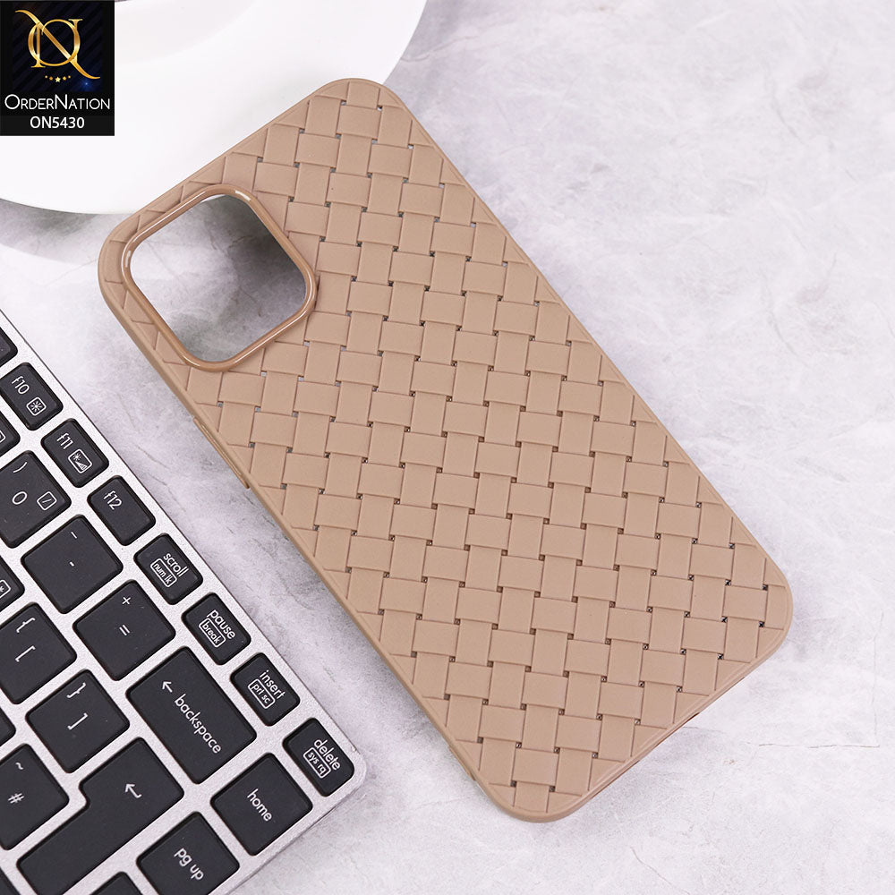 iPhone 12 Pro Max Cover - Light Brown - New Woven Design Leather Feel Soft TPU Case