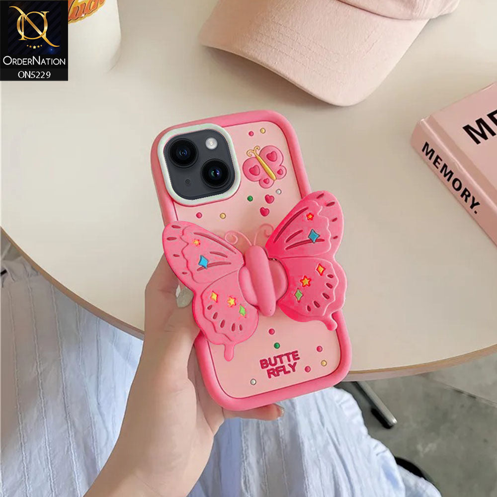 iPhone 15 Cover - Design3 - Cute 3D Butterfly Bracket Kickstand Beautiful Soft Case