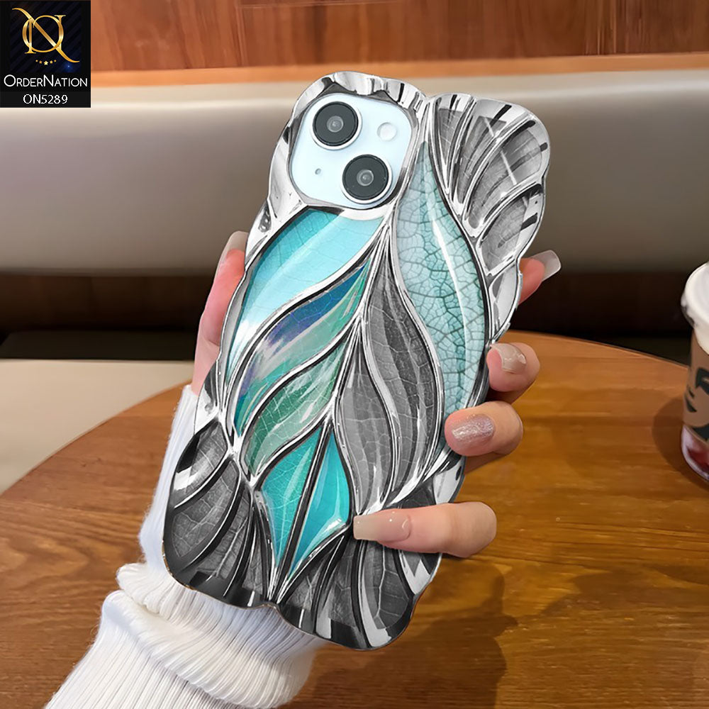 iPhone 13 Cover - Sea Green - Luxury 3D Colorful Maple Leaf Electroplatiang Wavy Soft Border Case