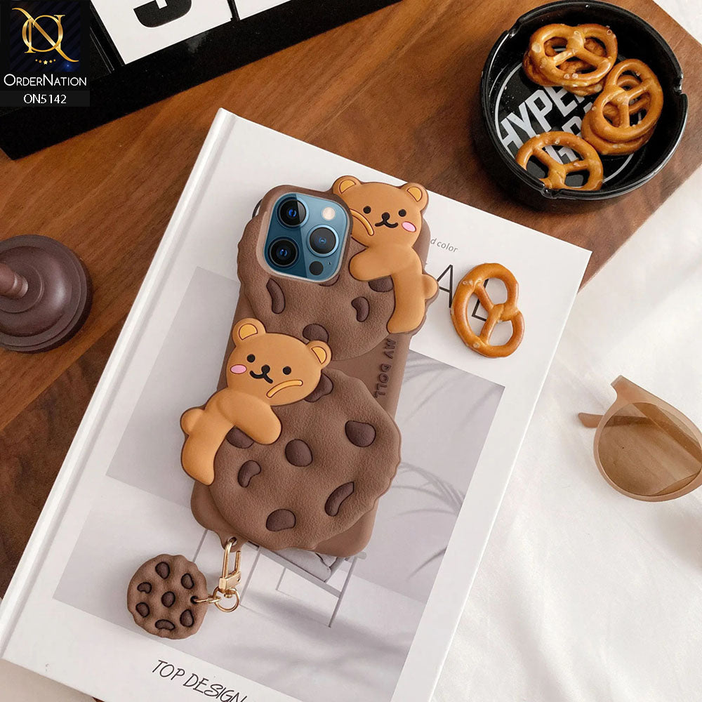 iPhone 15 Pro Cover - Brown - 3D Cartoon Kawaii Cookie Soft Silicon Case