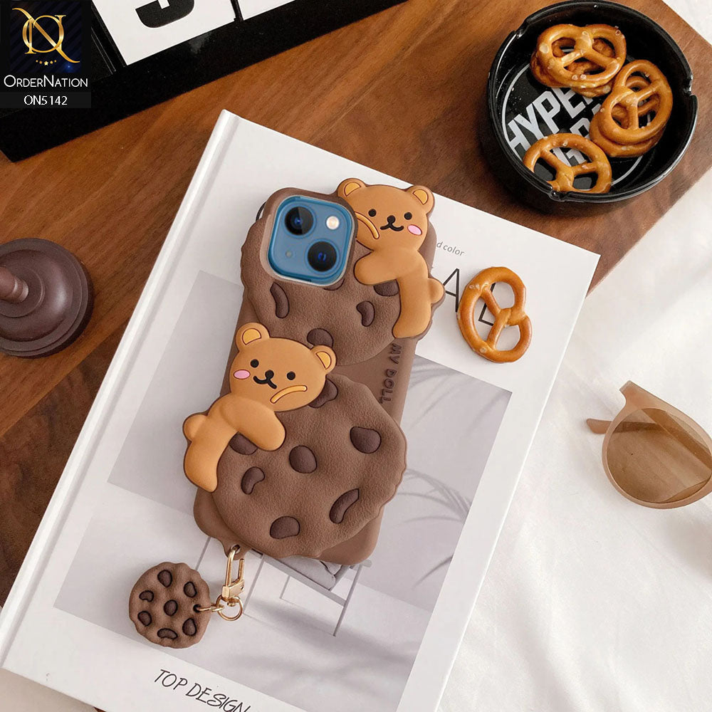 iPhone 15 Cover - Brown - 3D Cartoon Kawaii Cookie Soft Silicon Case