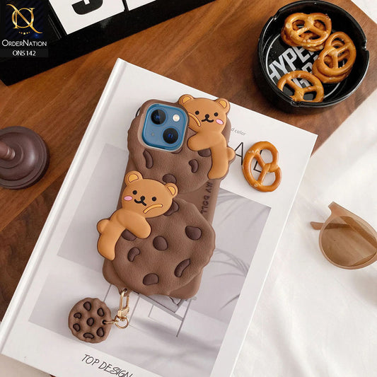 iPhone 15 Cover - Brown - 3D Cartoon Kawaii Cookie Soft Silicon Case