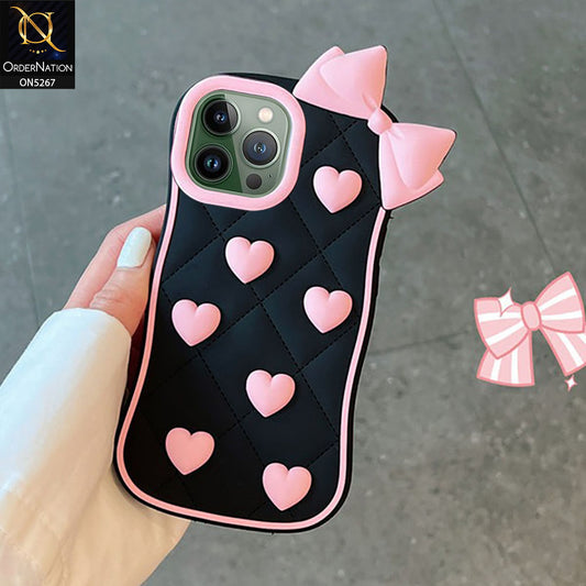 iPhone 15 Pro Cover - Pink - 3D Pink Heart with Bow-Knot Design Soft Protective Case