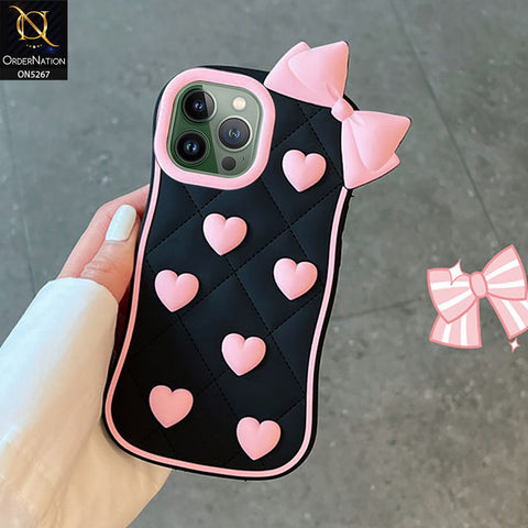 iPhone 15 Pro Cover - Pink - 3D Pink Heart with Bow-Knot Design Soft Protective Case