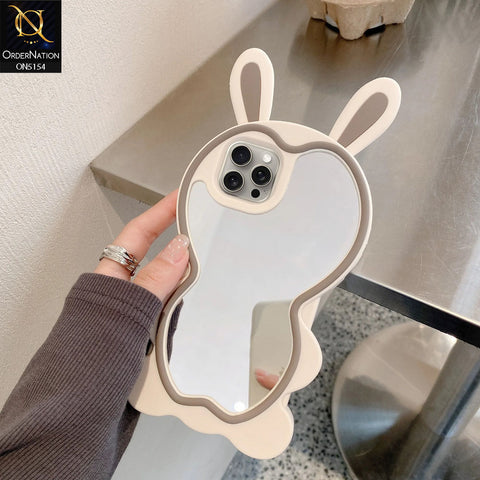 iPhone 12 Pro Cover - Gray - 3D Cute Cartoon Long Ears Make Up Mirror Soft Silicone Shockproof Case