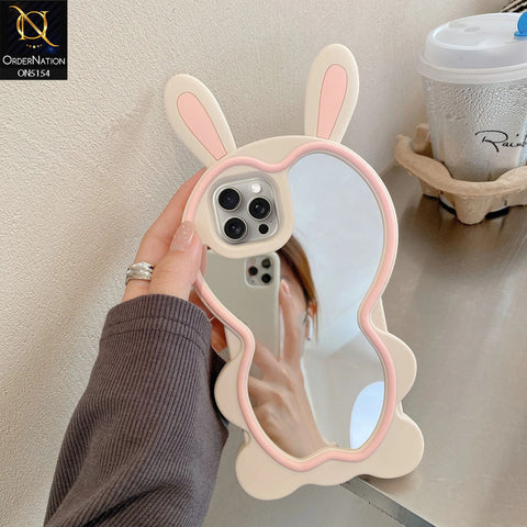 iPhone 13 Pro Max Cover - Pink - 3D Cute Cartoon Long Ears Make Up Mirror Soft Silicone Shockproof Case