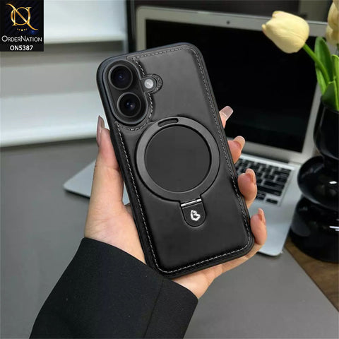 iPhone 17 Cover - Black -  Luxury Leather Case Supports Magsafe Wireless Charging, Kickstand Bracket Holder Soft Border Case