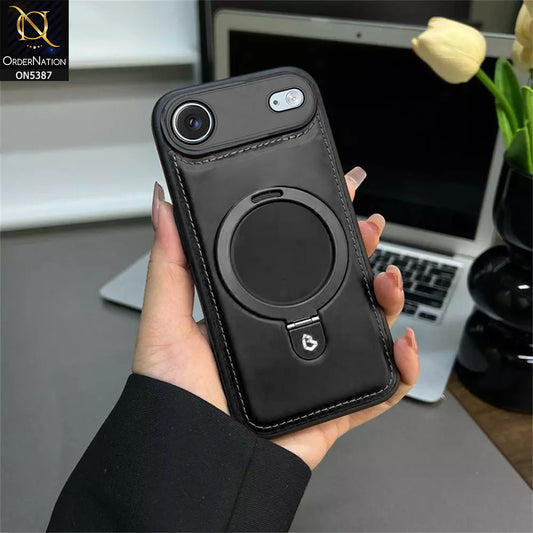 iPhone 17 Air Cover - Black -  Luxury Leather Case Supports Magsafe Wireless Charging, Kickstand Bracket Holder Soft Border Case