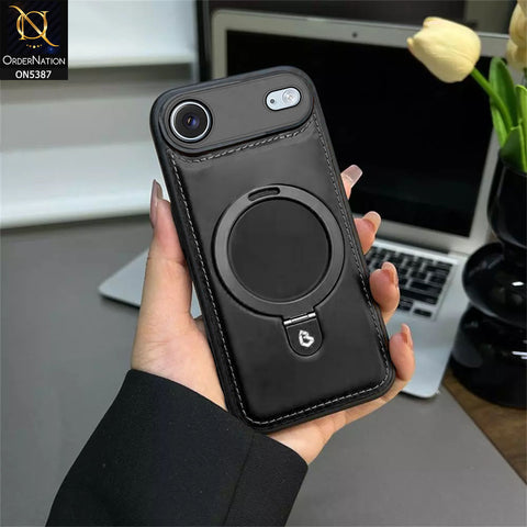 iPhone 17 Air Cover - Black -  Luxury Leather Case Supports Magsafe Wireless Charging, Kickstand Bracket Holder Soft Border Case