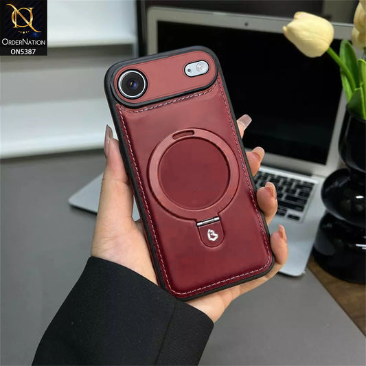 iPhone 17 Air Cover - Maroon -  Luxury Leather Case Supports Magsafe Wireless Charging, Kickstand Bracket Holder Soft Border Case