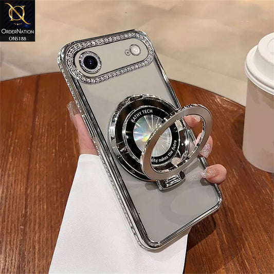 iPhone 17 Air Cover - Silver - Luxury Diamond Rhinestones Color Electroplating Borders Magsafe Magnetic Stand Holder Soft Clear Case With Camera Protection