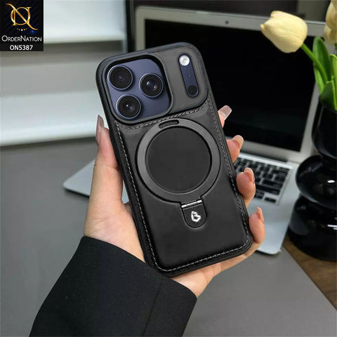 iPhone 17 Pro Cover - Black -  Luxury Leather Case Supports Magsafe Wireless Charging, Kickstand Bracket Holder Soft Border Case