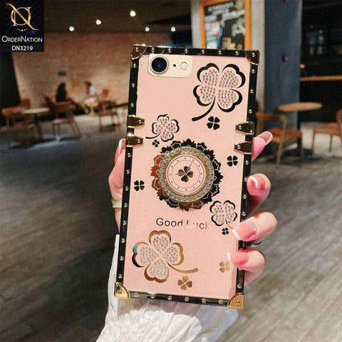 Iphone 6s 7 8 Cover - Pink - Square Bling Diamond Glitter Soft TPU Trunk Case with Ring Holder