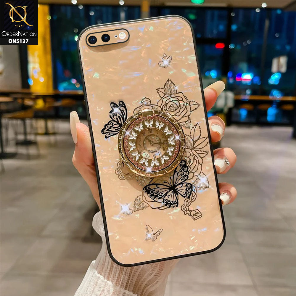 iPhone 8 Plus / 7 Plus Cover - Golden - TYBOMB Luxury Shiny Glass Butterfly Bling Diamond Metal Holder Soft Border Case