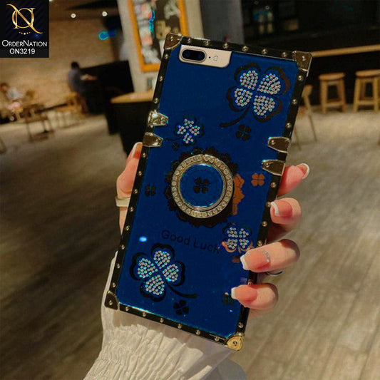 iPhone 8 Plus / 7 Plus Cover - Blue - Square Bling Diamond Glitter Soft TPU Trunk Case with Ring Holder